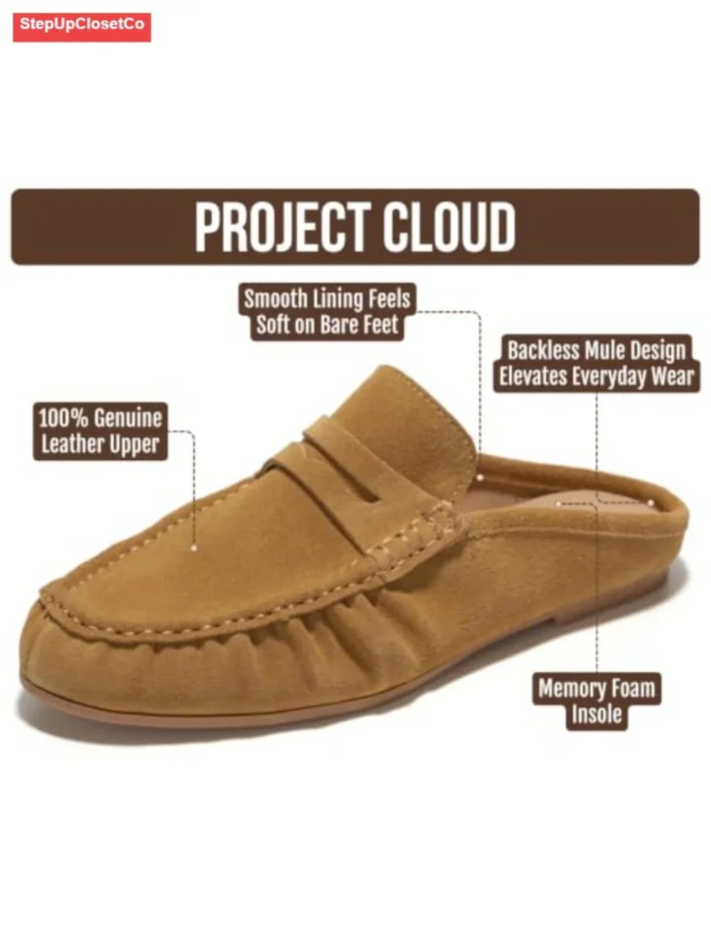 Genuine Leather Penny Loafers for Women Mule Slip-On Non-Slip